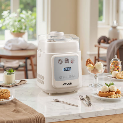 Upright Automatic Ice Cream Maker with Built-in Compressor, 1L No Pre-freezing Gelato Maker & Frozen Yogurt Machine, 4 Modes Electric Sorbet-Maker, Compressor Ice Cream Machine for Home