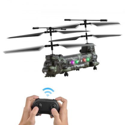 RC-helikopter, 2,4 GHz militär fjärrstyrd helikopter, 3,5-kanaligt RC-flygplan för barn, 20 minuters flygtid, start/landning med en knapp och LED-lampor, flygande flygplansleksaker för barn från 8 år