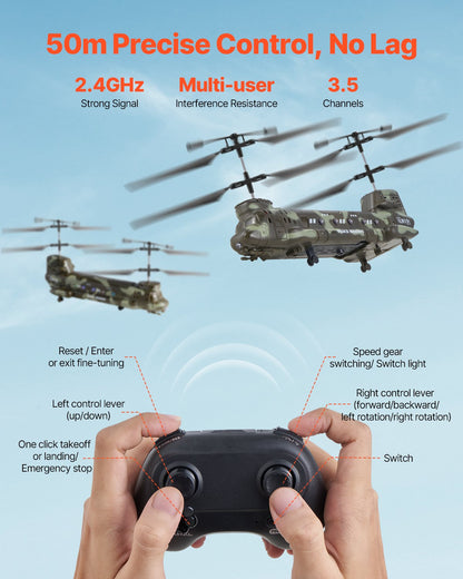 RC-helikopter, 2,4 GHz militär fjärrstyrd helikopter, 3,5-kanaligt RC-flygplan för barn, 20 minuters flygtid, start/landning med en knapp och LED-lampor, flygande flygplansleksaker för barn från 8 år