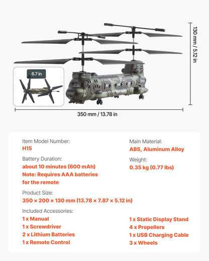 RC-helikopter, 2,4 GHz militär fjärrstyrd helikopter, 3,5-kanaligt RC-flygplan för barn, 20 minuters flygtid, start/landning med en knapp och LED-lampor, flygande flygplansleksaker för barn från 8 år