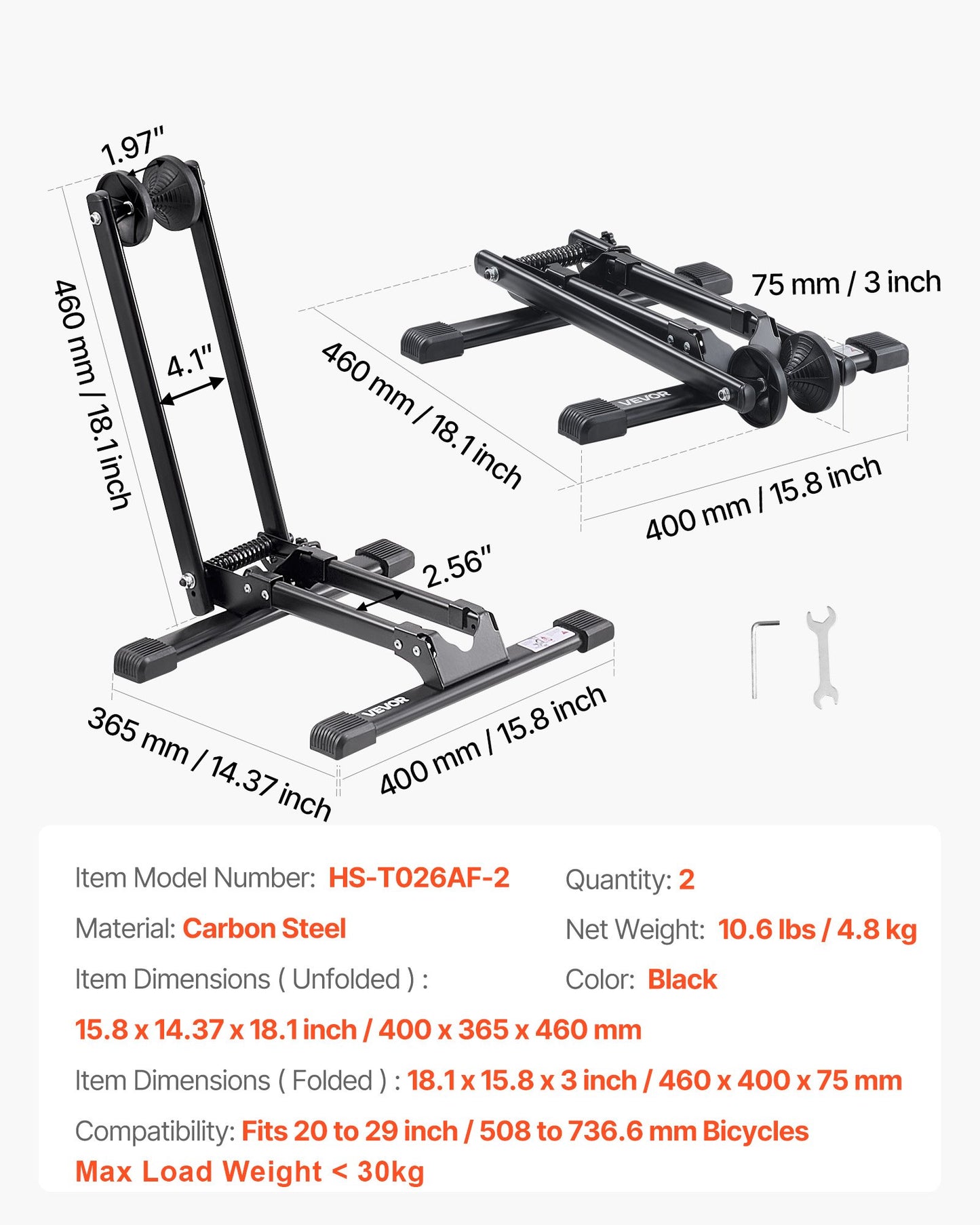 Bike Racks 2 Pack, Fits 508 to 736.6 mm Mountain & Road Bikes, Alloy Steel Rust-Resistant Bike Floor Stand Rack, Foldable Bicycle Stand for Entryway, Garage, Home Bikes Parking & Storage, Black