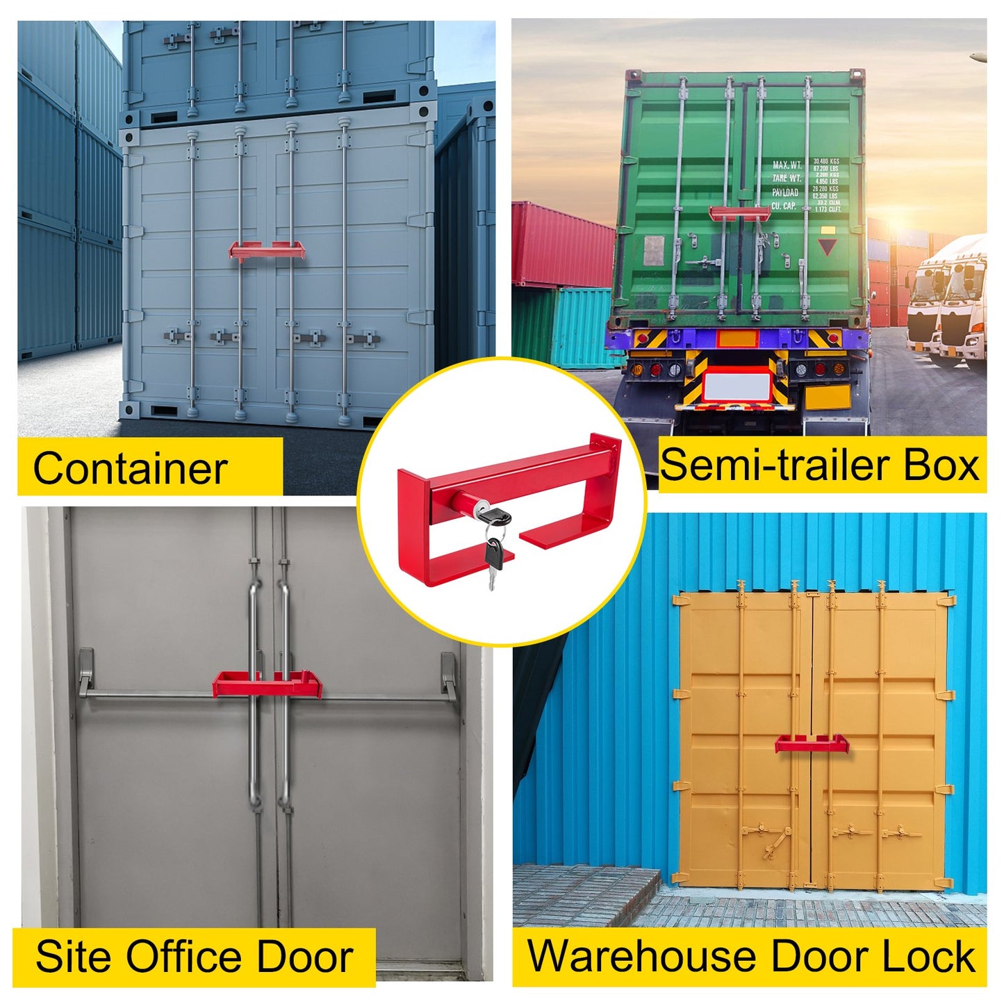 Cargo Container Lock 9.84"-17.32" Locking Distance Semi Truck Door Locks with 2 Keys Shipping Container Accessories Red Powder-coated with Spring Lock for Fixed Container and Semi Trailer Box
