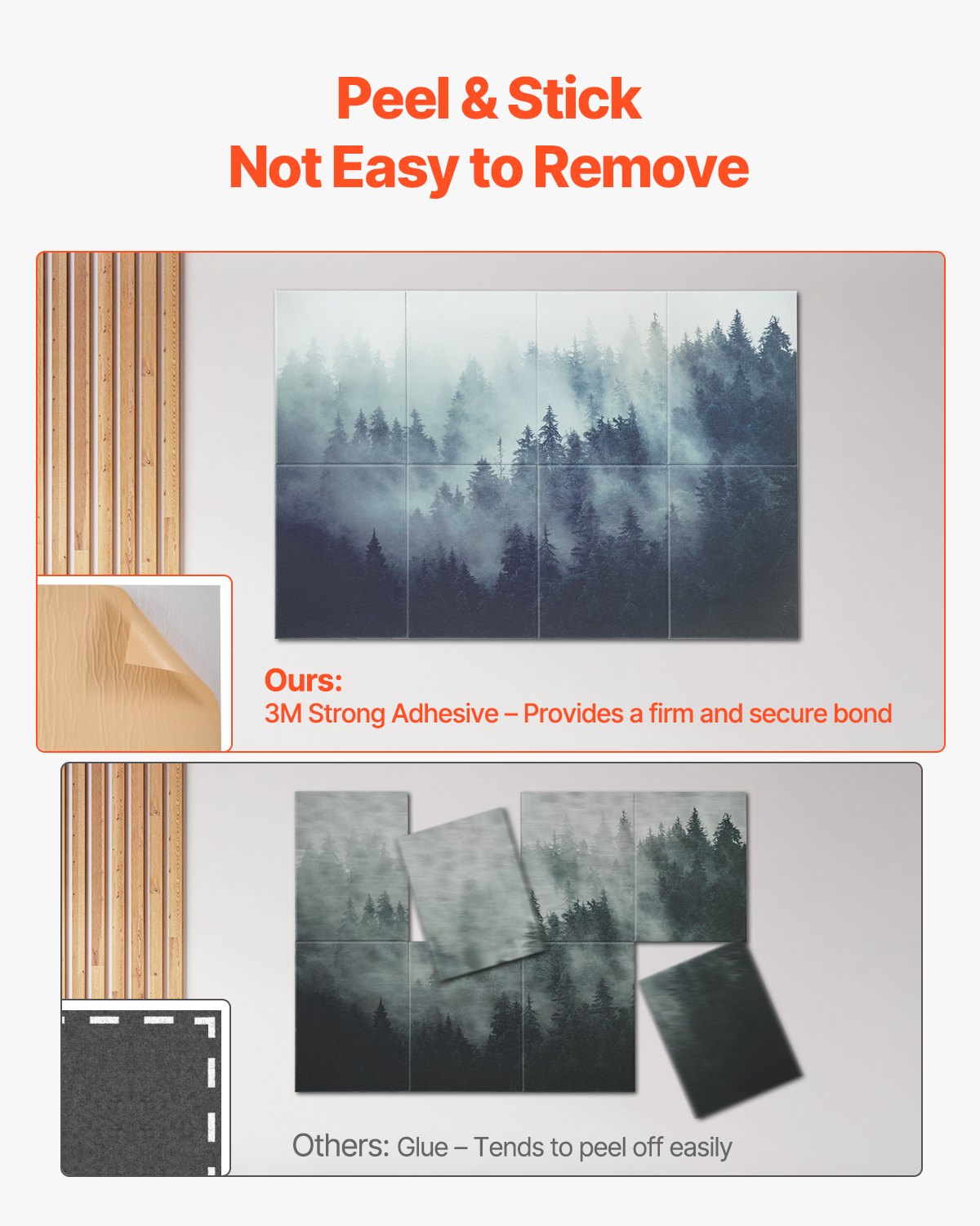 8-pack akustiska paneler, 63 x 23,62 x 0,4 tum ljudisolerade väggplattor, självhäftande dekorativa ljuddämpande skivor för hem, kontor, studio, spelrum, teater, skog