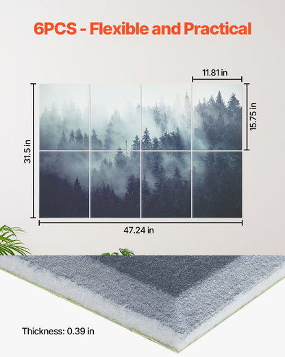 8-pack akustiska paneler, 63 x 23,62 x 0,4 tum ljudisolerade väggplattor, självhäftande dekorativa ljuddämpande skivor för hem, kontor, studio, spelrum, teater, skog