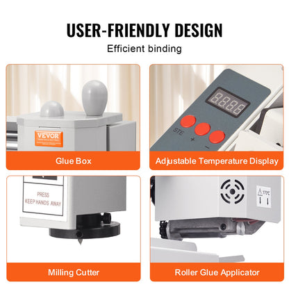 Thermal Binding Machine, 400 Sheets Capacity Hot Glue Binding Machine, Thermal Book Binder 50mm Binding Thickness A3(Short Edge)/A4/A5 Document with Milling Cutter