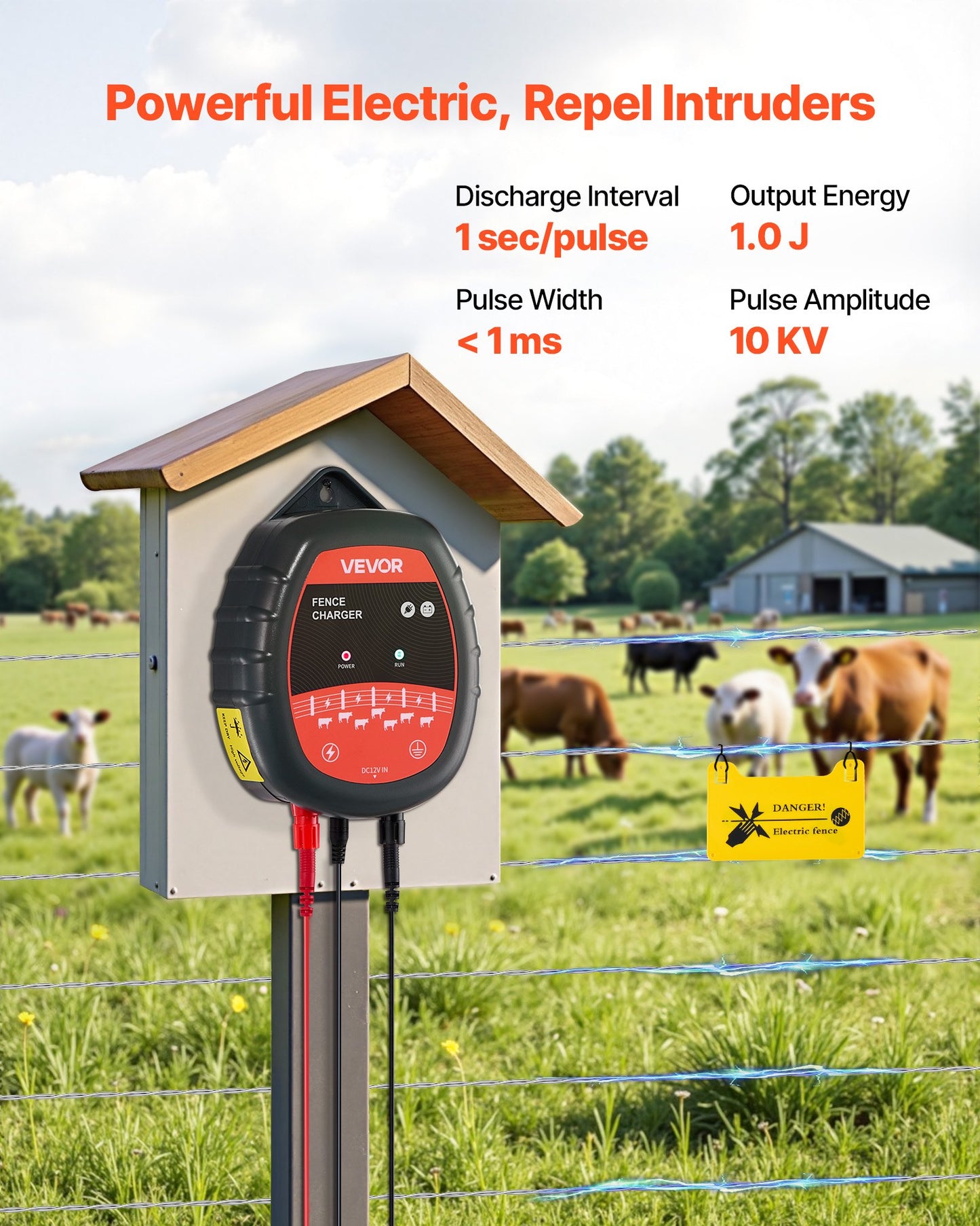 Electric Fence Charger, 10kV 1J, AC DC Electric Fence Energizer with LED Indicator, 3km Range, Powerful Plug-in Fences Charger, Prevents Wild Animals Intrusion for Livestock Poultry