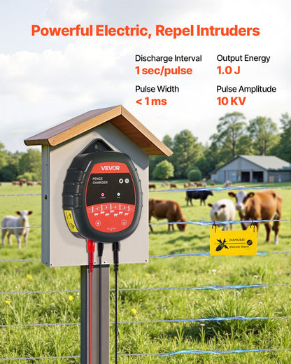 Electric Fence Charger, 10kV 1J, AC DC Electric Fence Energizer with LED Indicator, 3km Range, Powerful Plug-in Fences Charger, Prevents Wild Animals Intrusion for Livestock Poultry