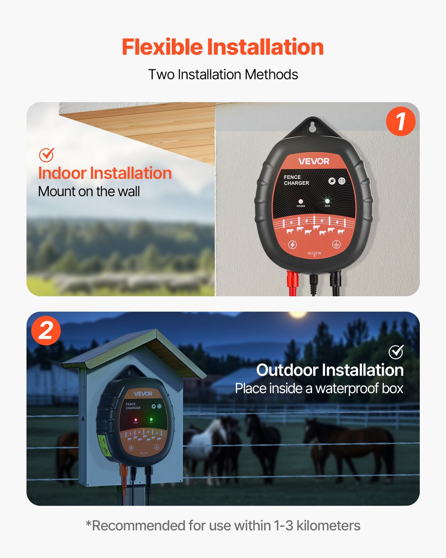 Electric Fence Charger, 10kV 1J, AC DC Electric Fence Energizer with LED Indicator, 3km Range, Powerful Plug-in Fences Charger, Prevents Wild Animals Intrusion for Livestock Poultry
