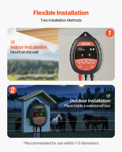 Electric Fence Charger, 10kV 1J, AC DC Electric Fence Energizer with LED Indicator, 3km Range, Powerful Plug-in Fences Charger, Prevents Wild Animals Intrusion for Livestock Poultry