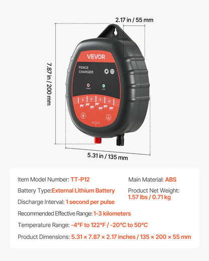 Electric Fence Charger, 10kV 1J, AC DC Electric Fence Energizer with LED Indicator, 3km Range, Powerful Plug-in Fences Charger, Prevents Wild Animals Intrusion for Livestock Poultry
