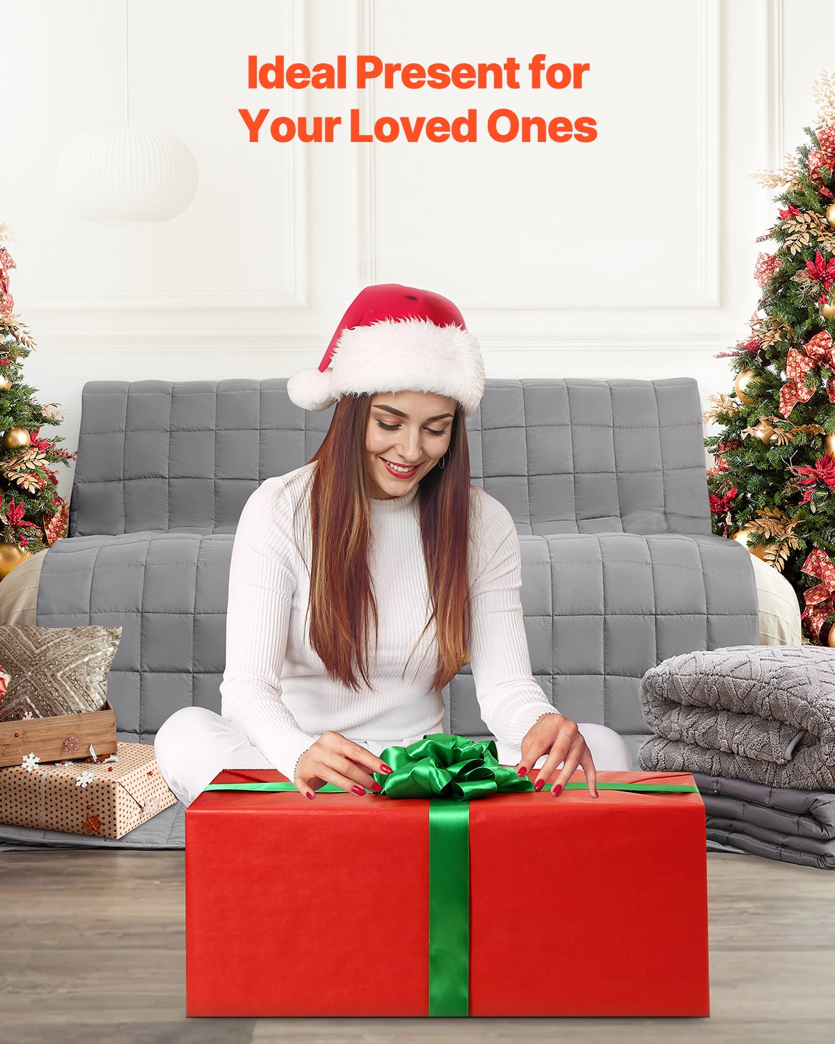 Tyngdtäcke, 11,5 kg, 227 x 283 cm, king size, svalkande, andningsbar, tungt täcke med glaspärlor, användning året runt, lämplig för vuxna på 112-145 kg, lindring av ångest och stress, förbättrad sömn, grå