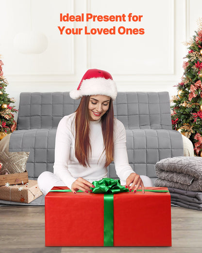 Tyngdtäcke, 11,5 kg, 227 x 283 cm, king size, svalkande, andningsbar, tungt täcke med glaspärlor, användning året runt, lämplig för vuxna på 112-145 kg, lindring av ångest och stress, förbättrad sömn, grå