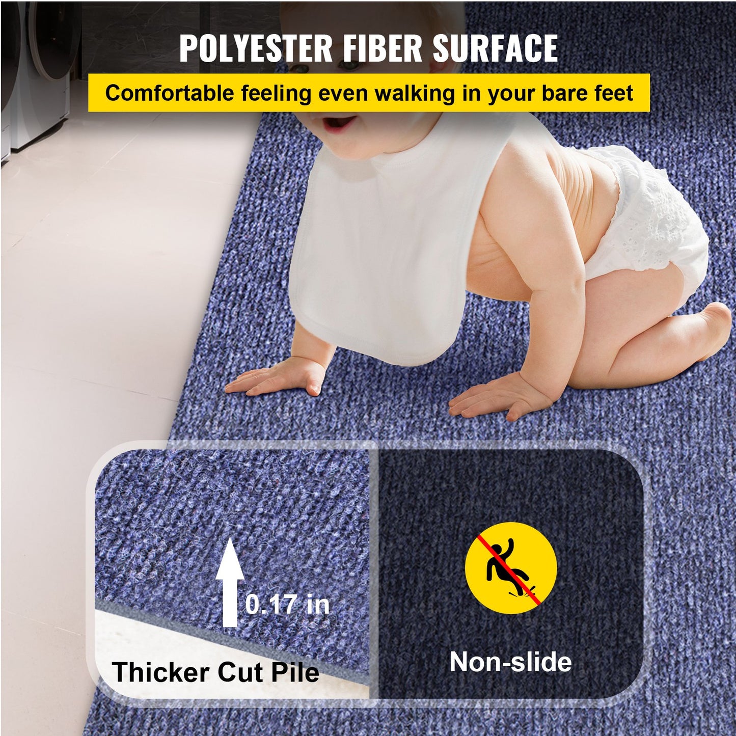 Indoor Outdoor Rug Carpet 5.9x49.2' Outdoor Rug with Waterproof Back Outdoor Rug for Patio Porch Deck Garage Outdoor Area Rug Runner Anti-Slide Porch Rug No Mildew Kitchen Rugs(Blue,1.8 * 15M)