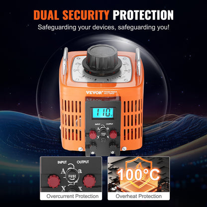 2000VA automatisk variabel spänningstransformator, 6,6 Amp, 230V ingång 0-300V utgång AC spänningsregulator, med LCD-display 4 extra säkringar termisk kontrollbrytare för hemmakontor, CE-certifierad