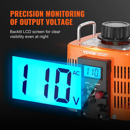2000VA automatisk variabel spänningstransformator, 6,6 Amp, 230V ingång 0-300V utgång AC spänningsregulator, med LCD-display 4 extra säkringar termisk kontrollbrytare för hemmakontor, CE-certifierad