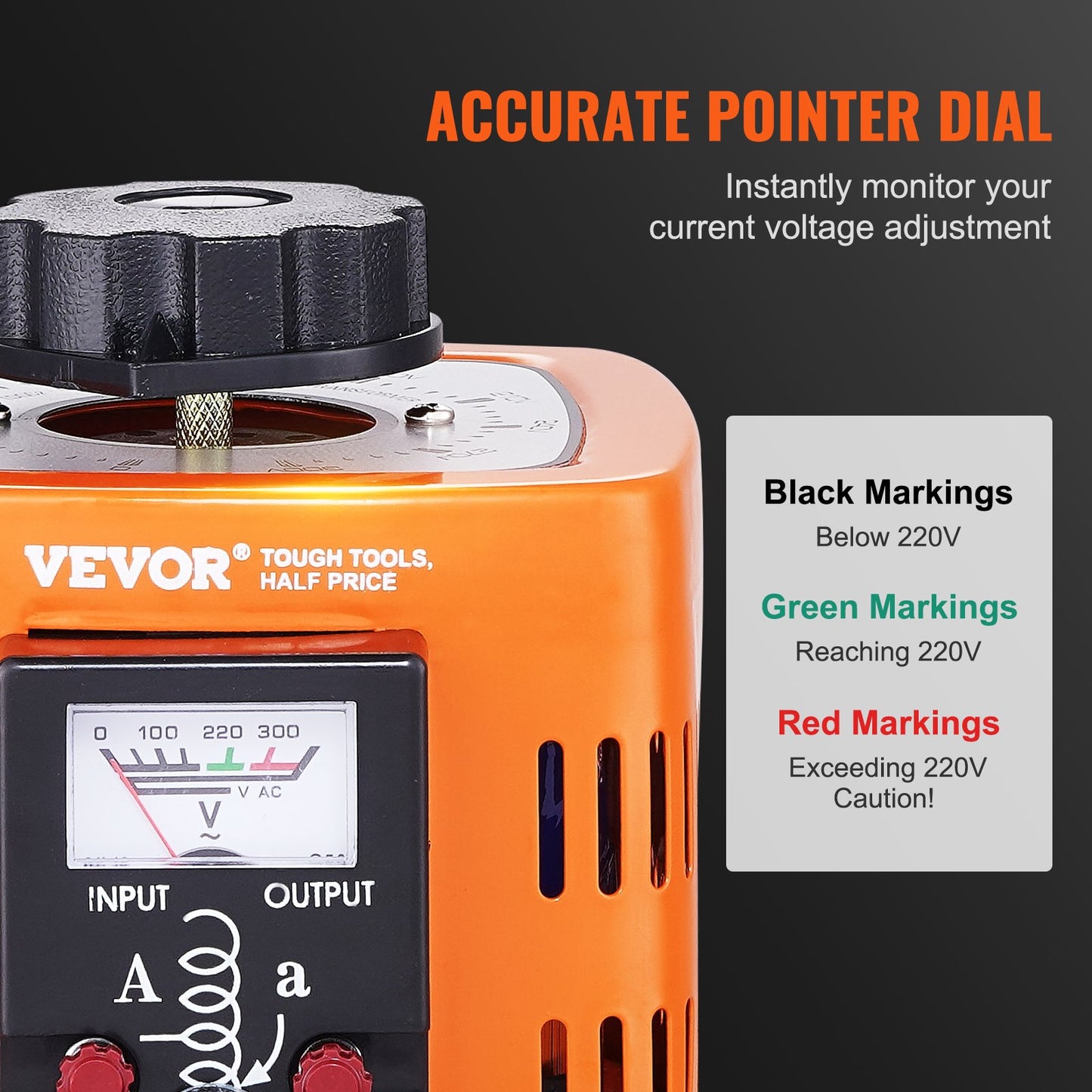 500VA automatisk variabel spänningstransformator, 1,7 Amp, 230V ingång 0-300V utgång AC spänningsregulator strömförsörjning, med 4 extra säkringar termisk kontrollbrytare för hemmakontor, CE-certifierad