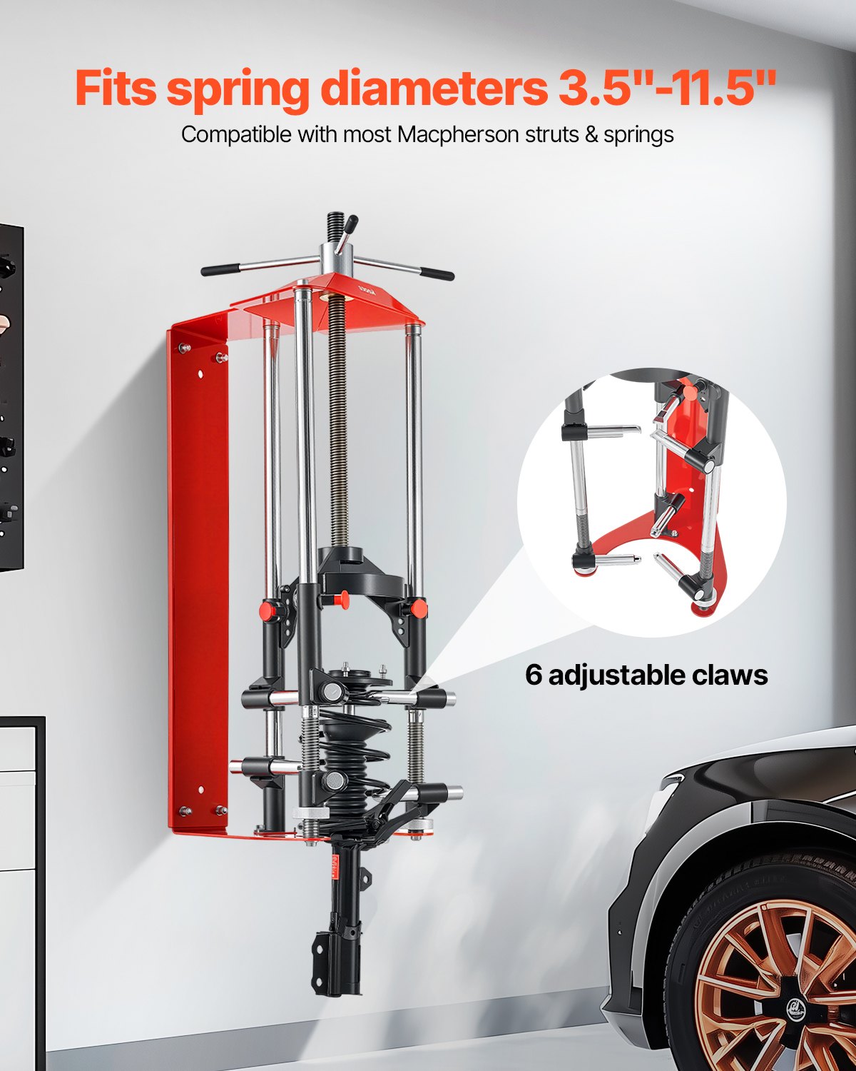Strut Spring Compressor, 4-level Adjustment, Strut Compressor with Versatile Mounting Options & Multi-Purpose Hooks for Compressing Coil Springs up to 3,000 lbs, Fit for SUVs, Trucks, Pickups