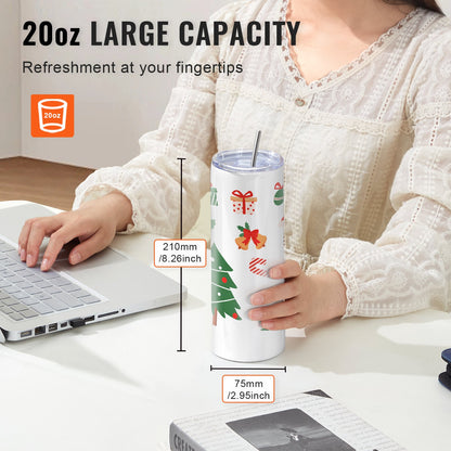 24 Pack Straight Sublimation Tumblers, 591.5 ml Blank Tumbler Bulk, Stainless Steel Double Wall Tumbler Cups with Straw, Lid, Brush, Base, Shrink Wrap, Gift Box, for Heat Press and Heat Transfer