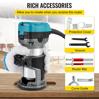 Router Tool, 710W Wood Router, Router for Woodworking with 3 Router Collets, Wood Router Tool with Fixed & Plunge & Tilt & Offset Base, Woodworking Router with Aluminum Shell & Variable Rotating