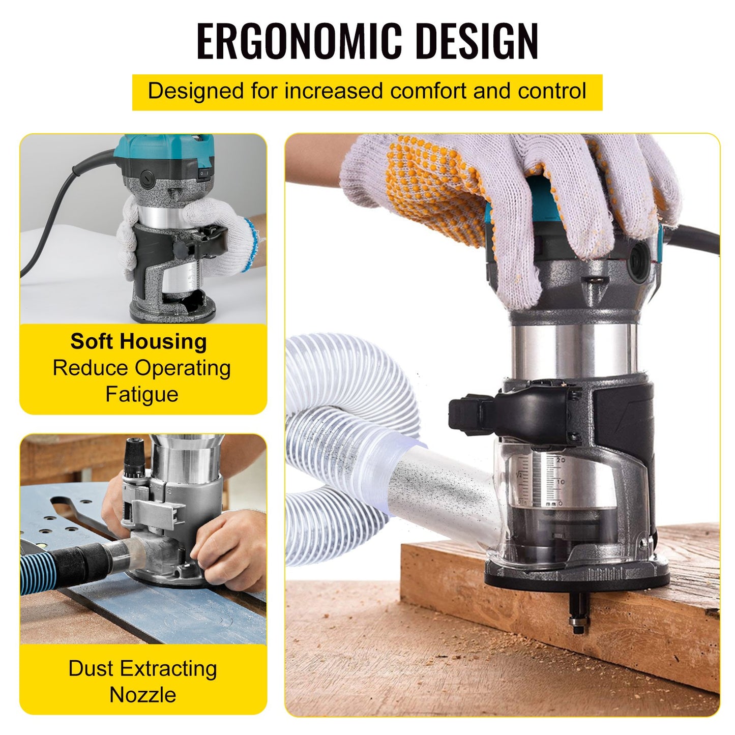 Router Tool, 710W Wood Router, Router for Woodworking with Three Router Collets, Wood Router Tool with Fixed Base, Woodworking Router with Aluminum Shell and 13000 - 33000 r/min Rotating Speed