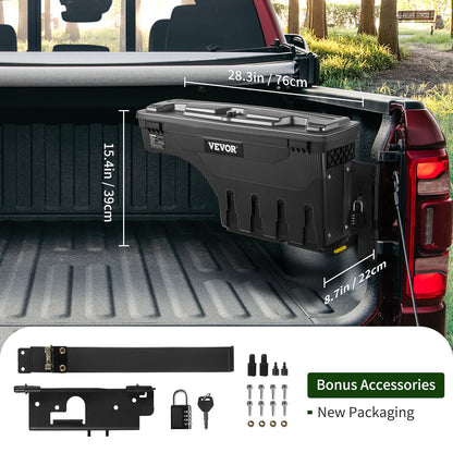 Truck Bed Storage Box, Lockable Lid, Waterproof ABS Wheel Well Tool Box 6.6 Gal/20 L with Password Padlock, Compatible with Dodge Ram 1500 2019-2021, Passenger Side, Black