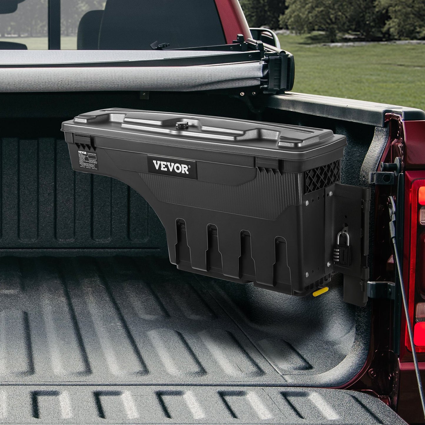 Truck Bed Storage Box, Lockable Lid, Waterproof ABS Wheel Well Tool Box 6.6 Gal/20 L with Password Padlock, Compatible with Dodge Ram 1500 2019-2021, Passenger Side, Black
