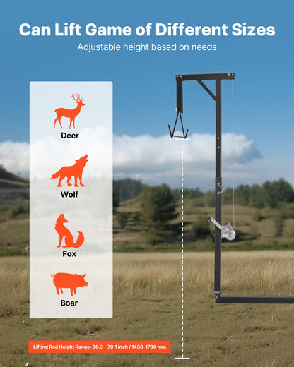 Dragkrok för jakthjort, lastkapacitet 136 kg, jakthjortlyft med 5 cm mottagare, 360 graders svängbar axel och justerbar höjd, inklusive gambrelvinsch för flåing och rengöring av vilt