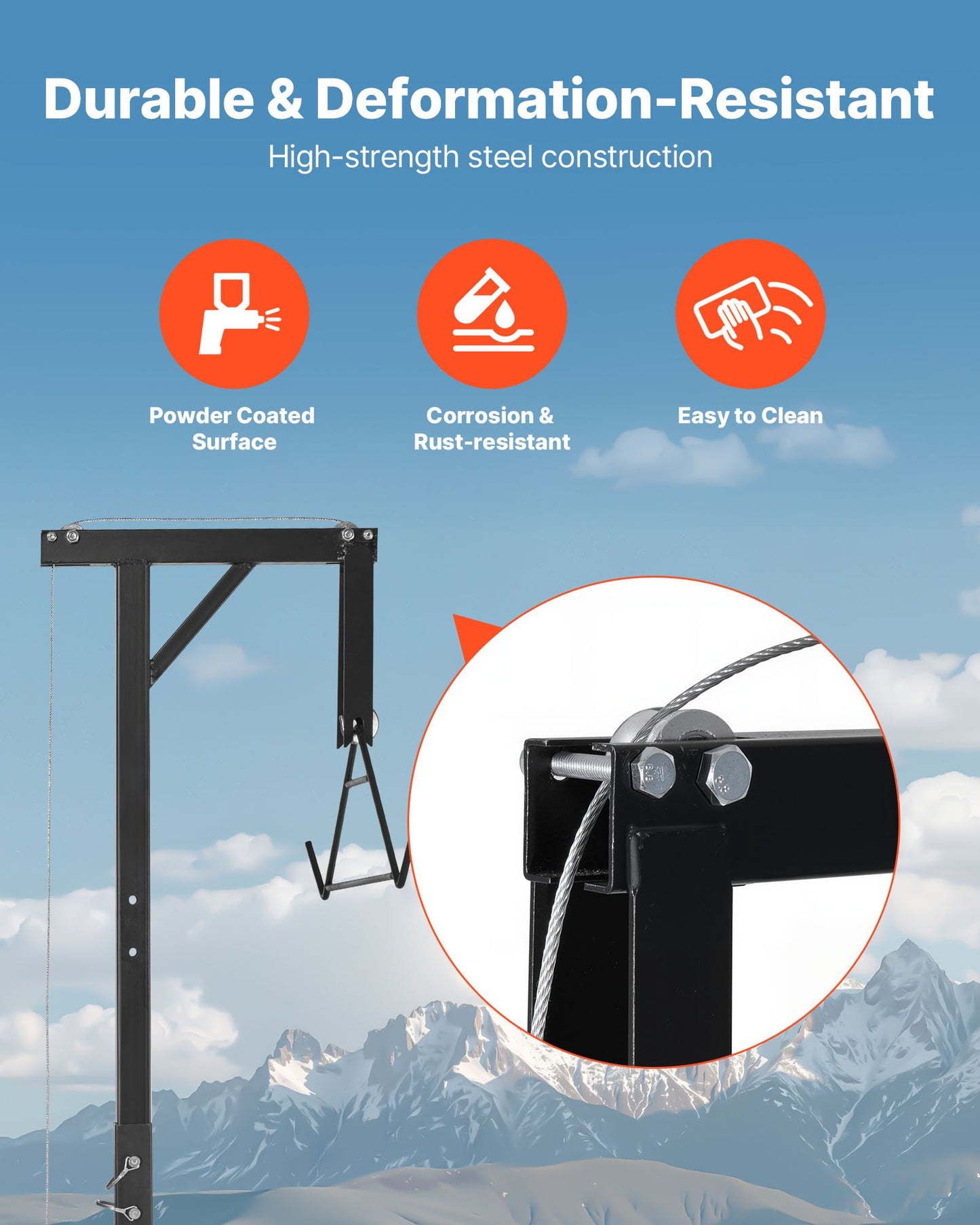 Dragkrok för jakthjort, lastkapacitet 136 kg, jakthjortlyft med 5 cm mottagare, 360 graders svängbar axel och justerbar höjd, inklusive gambrelvinsch för flåing och rengöring av vilt