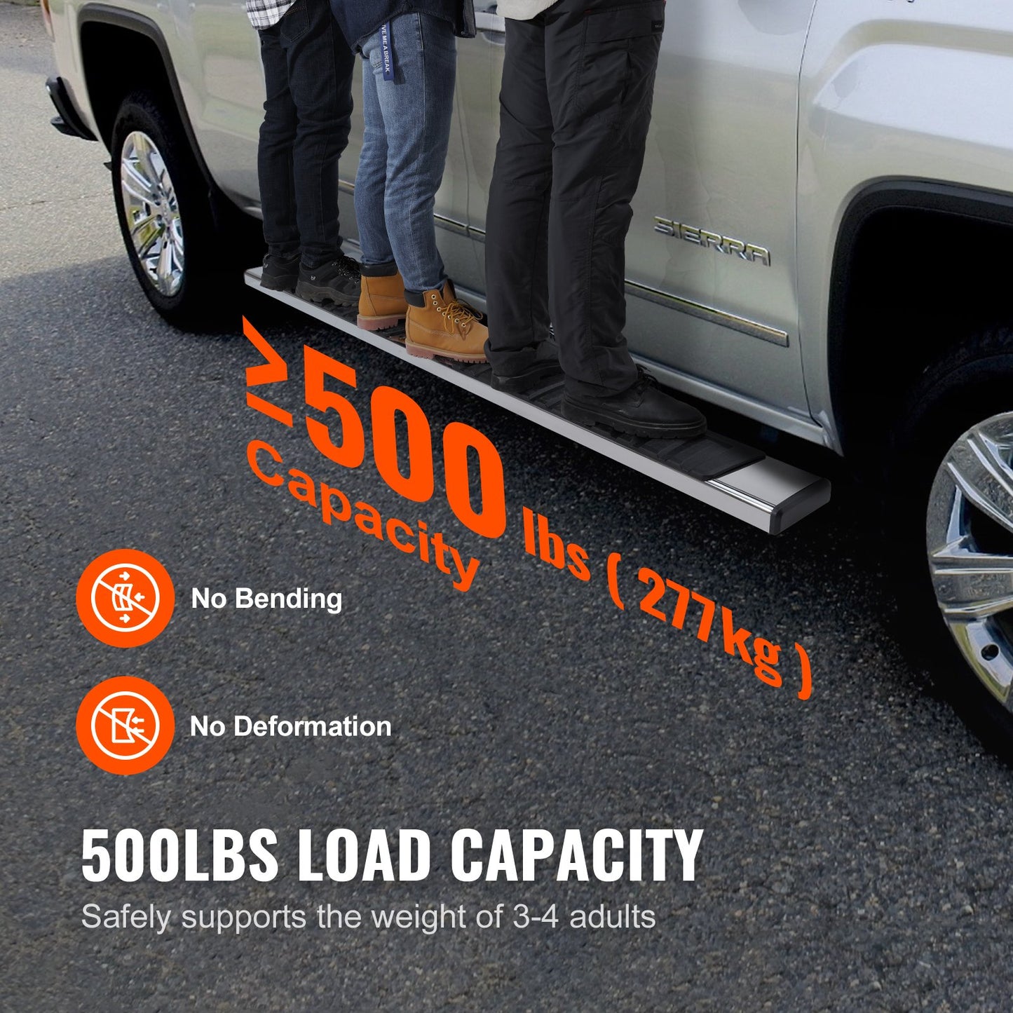 Fotsteg, 15 cm fotsteg, kompatibla med Ford F150-Crew Cab från 2015-2023/Ford F-250 F-350 Super Duty Crew Cab från 2017-2023, sidosteg i rostfritt stål, kapacitet 230 kg, 2 delar