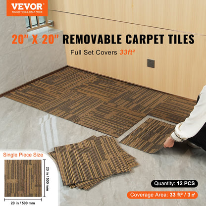 Återanvändbara mattplattor, 20"x 20" mattkvadrater med vaddering, mjuka vadderade mattplattor, enkel installation gör-det-själv för sovrum/vardagsrum (12 plattor, blandad brun)