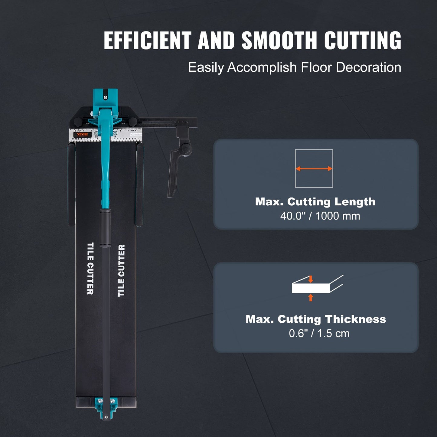 Manual Tile Cutter, 1000mm, Porcelain Ceramic Tile Cutter with Tungsten Carbide Cutting Wheel, Infrared Positioning, Anti-Skid Feet, Durable Rails for professional installers or beginners