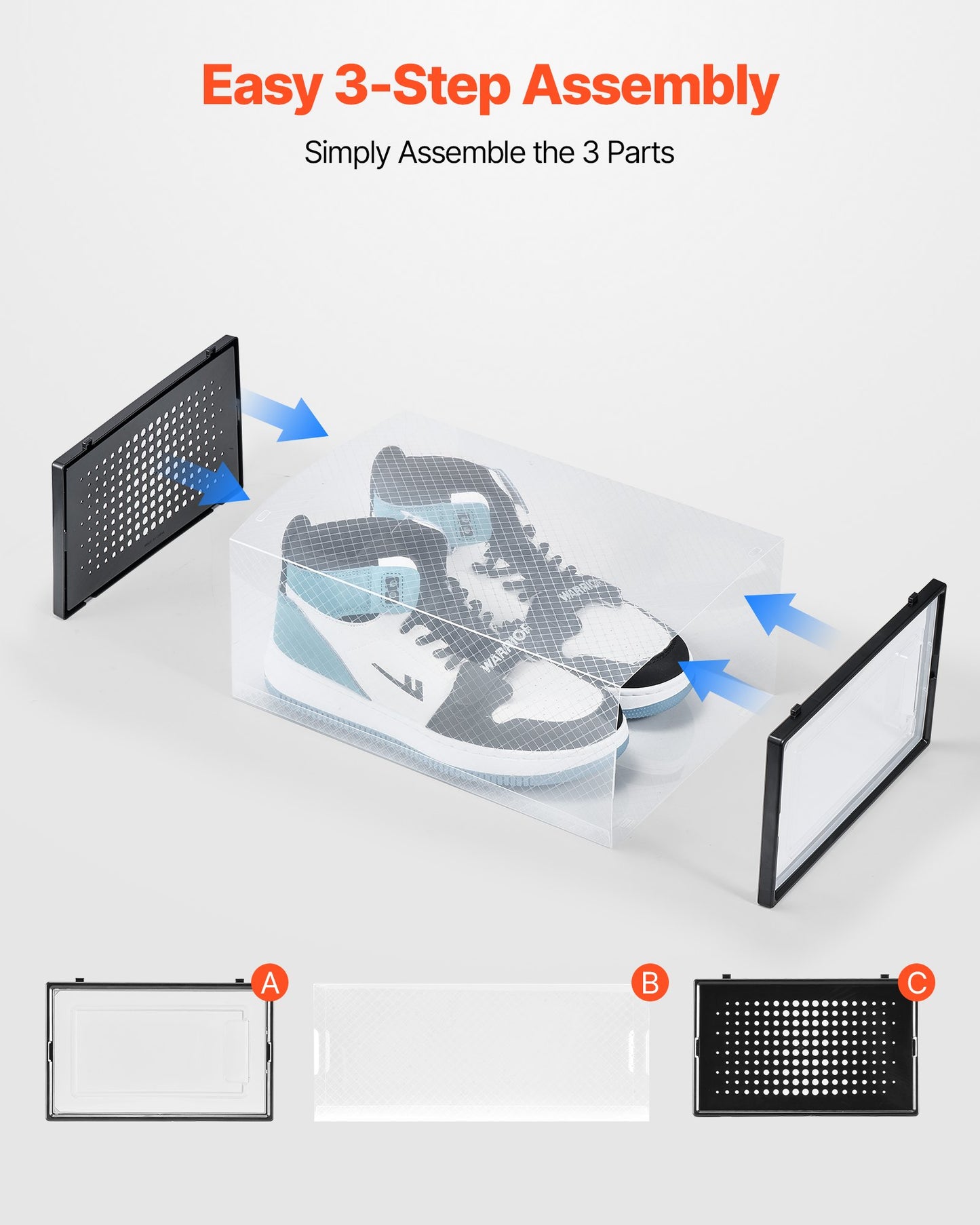 Skoförvaringslådor, 12-pack stapelbara skokartonger, passar upp till US-storlek 11, modulära plastbehållare för förvaring av höga klackar, stövlar och hattar, svart ram