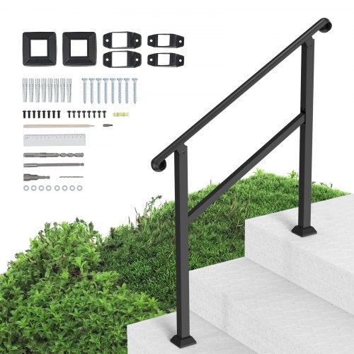 Handrails for Outdoor Steps, 2-3 Step Stair Hand Rail & Indoor Railing Kit, Railings for Outside Steps with Installation Kit, Hand Rails for Seniors,Porch Railing & Deck Hand Rail, Black