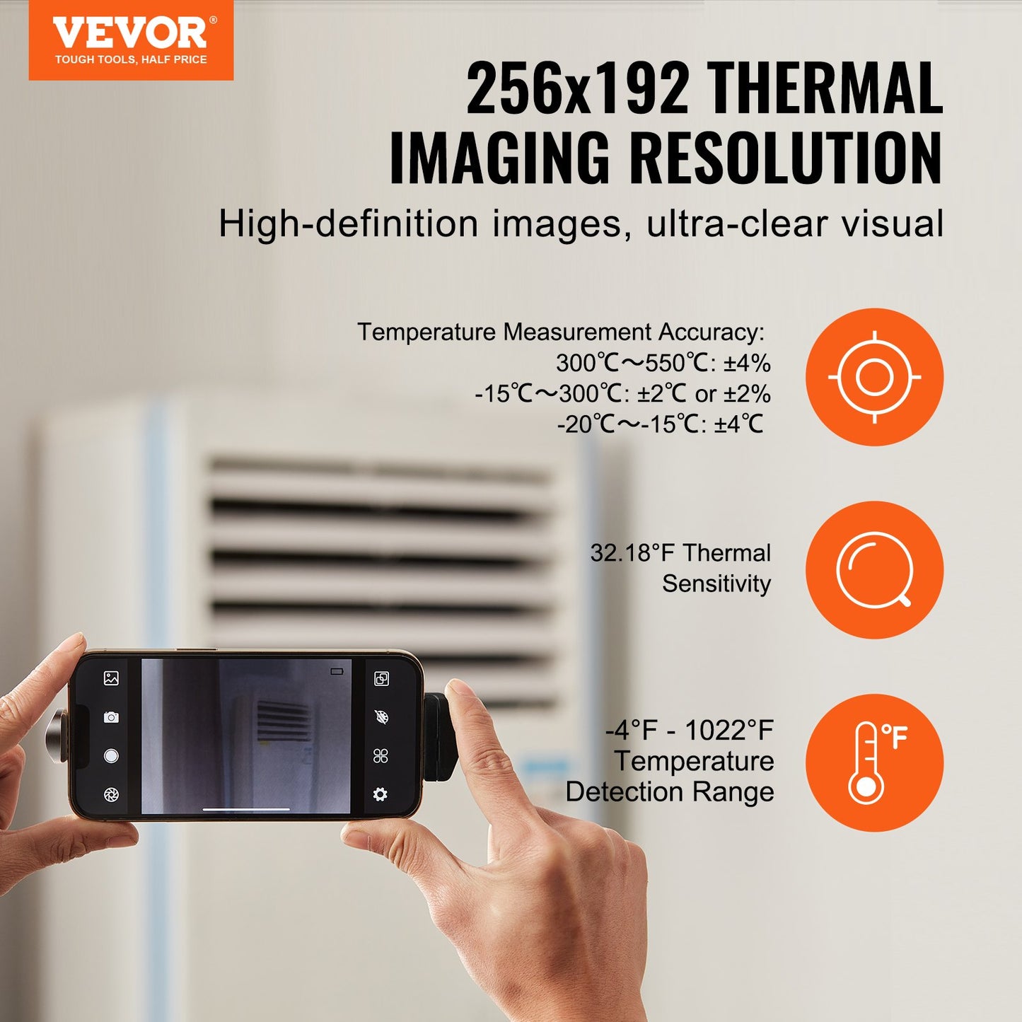 Thermal Imaging Camera for Android & IOS, 256 x 192 IR Resolution Wireless Infrared Thermal Imager with WiFi & Visual Camera, 25Hz Refresh Rate Thermal Camera for Smartphone, -4°F-1022°F, IP54