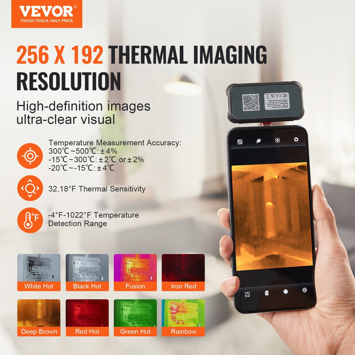 Thermal Imaging Camera for Android, 256 x 192 IR Resolution Infrared Thermal Imager with Visual Camera, 25Hz Refresh Rate Thermal Camera for Smartphone/Tablet, -4-1022°F Temperature Range, IP54