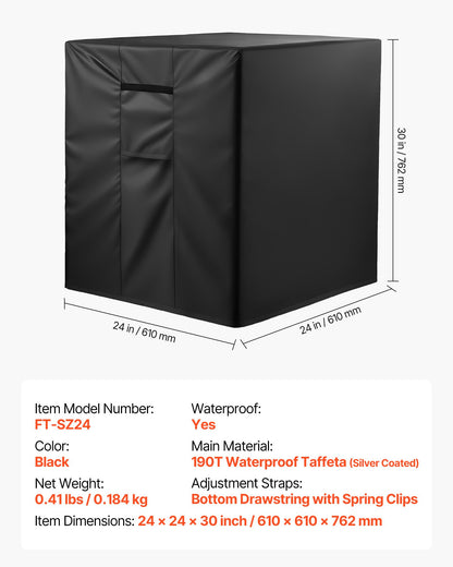 Luftkonditioneringsskydd, 610 x 610 x 762 mm AC-skydd för luftkonditioneringsenhet, tre lager, vattentätt polyestertyg, nätventilation, universalskydd för utomhus- och utomhus-AC-enhet, svart