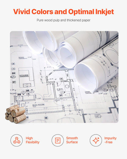 Wide Format Paper, 609.6 mm x 45.7 m Plotter Roll, 2 Rolls CAD Bond Rolls with 50.8 mm Core, 80 GSM Plotter Roll Rolls, for CAD Drawings, Engineering Plans, GIS Maps, and Architectural Designs