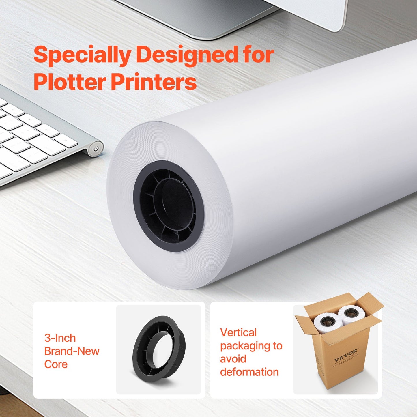 Wide Format Paper, 61 cm x 152.4 m Plotter Paper, 2 Rolls CAD Bond Rolls with 7.62 cm Core, 75 g/m² Bond Paper Rolls, Idea for CAD Drawings, Engineering Plans, GIS Maps & Architectural Designs