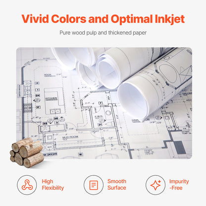 Wide Format Paper, 61 cm x 152.4 m Plotter Paper, 2 Rolls CAD Bond Rolls with 7.62 cm Core, 75 g/m² Bond Paper Rolls, Idea for CAD Drawings, Engineering Plans, GIS Maps & Architectural Designs
