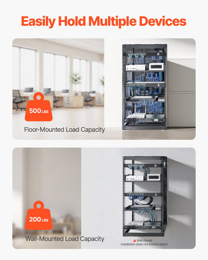 20U Open Frame Network Rack, 585 mm Depth, Wall Mounted or Floor Standing Server Rack, Heavy Duty 4 Post, with Vented Shelves & Mounting Hardware, Holds All Your Networking IT Equipment AV Gear