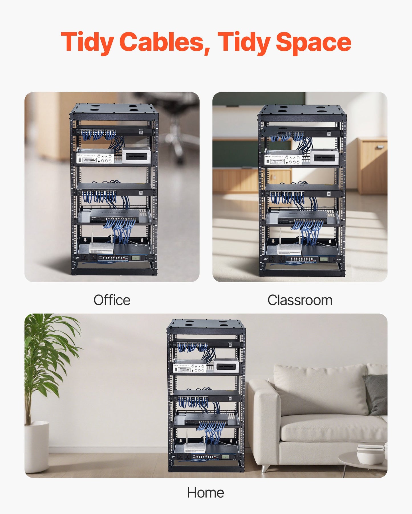 20U Open Frame Network Rack, 585 mm Depth, Wall Mounted or Floor Standing Server Rack, Heavy Duty 4 Post, with Vented Shelves & Mounting Hardware, Holds All Your Networking IT Equipment AV Gear