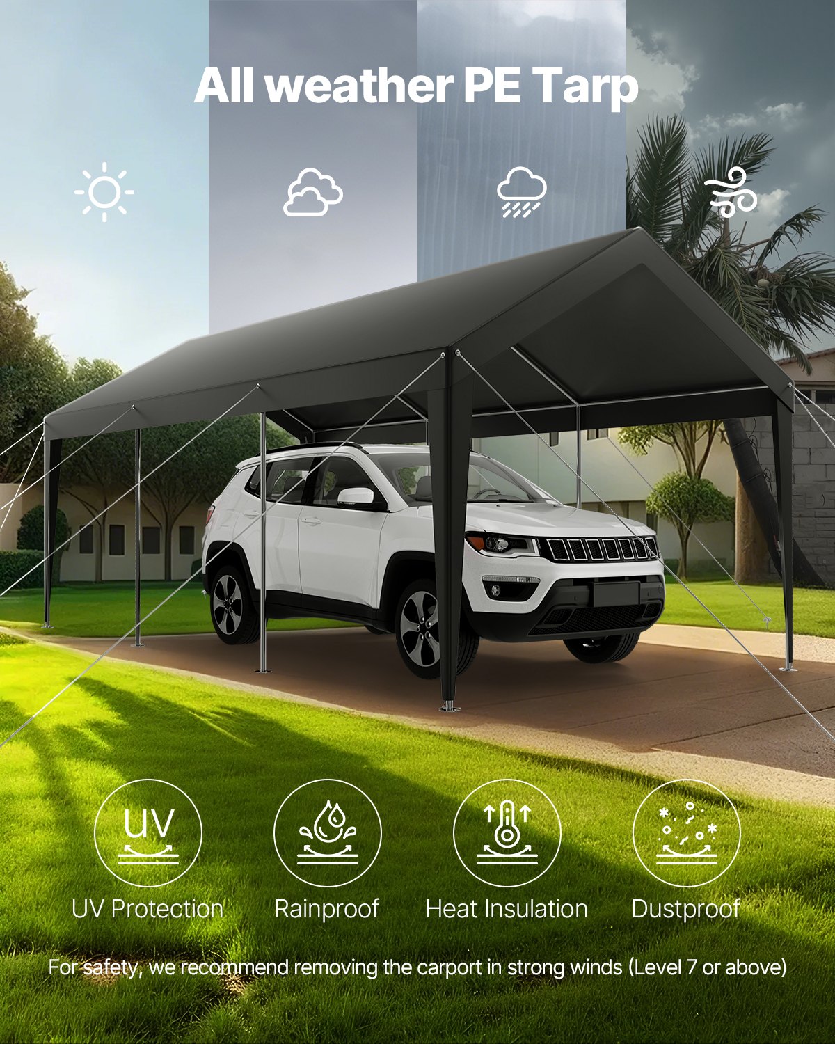 Carport, 10 x 20 FT Outdoor Car Canopy, Potable Carport, Heavy Duty Galvanized Car Shelter, UV-Resistant & Water-Resistant, All-Season Protection, Storage Shed for Car Boat Motorcycle Grey