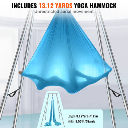 Aerial Yoga Frame & Yoga Hammock, 9.67 ft Height Professional Yoga Swing Stand Comes with 13.1 Yards Aerial Hammock, Max 551.15 lbs Load Capacity Yoga Rig for Indoor Outdoor Aerial Yoga, Blue