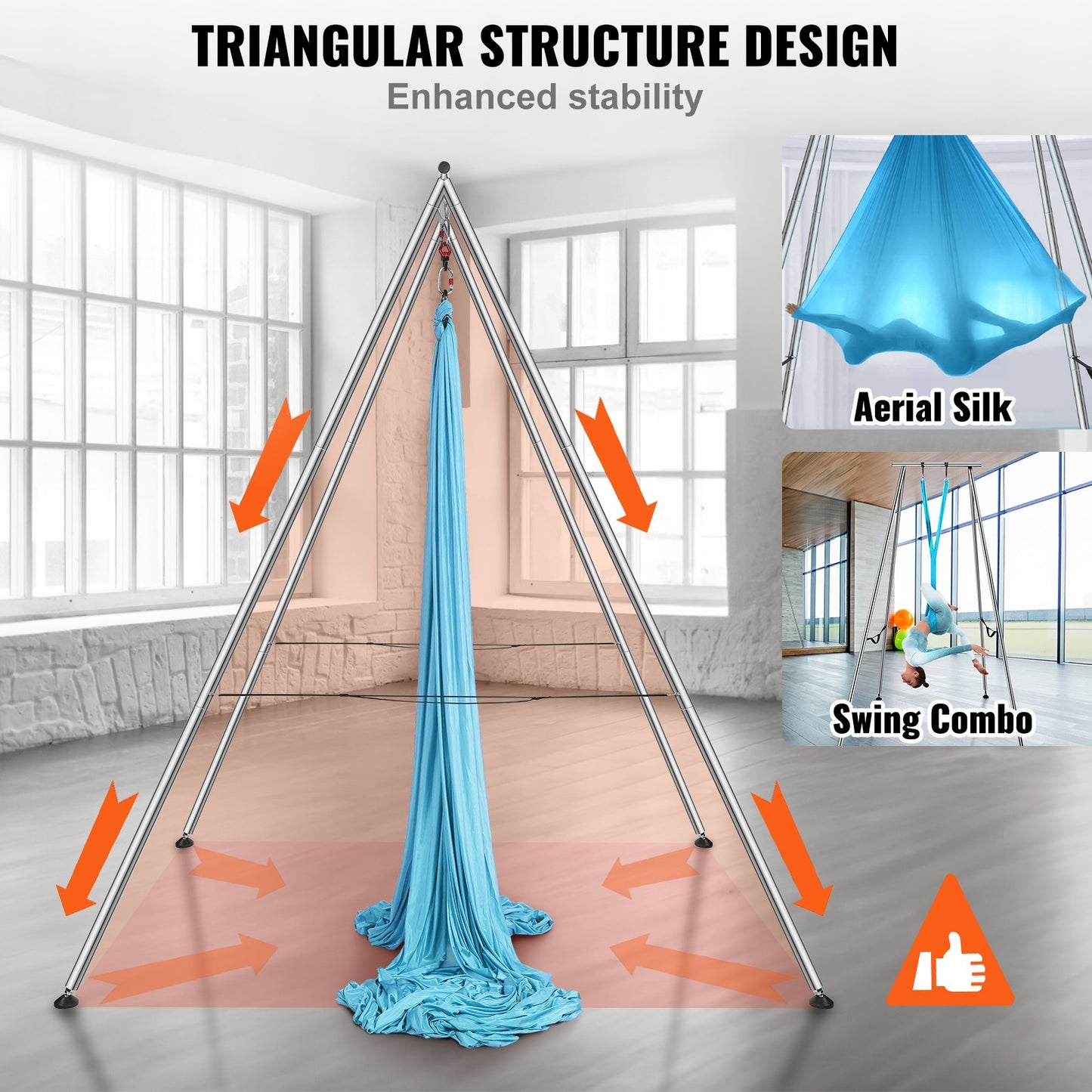 Aerial Yoga Frame & Yoga Hammock, 9.67 ft Height Professional Yoga Swing Stand Comes with 13.1 Yards Aerial Hammock, Max 551.15 lbs Load Capacity Yoga Rig for Indoor Outdoor Aerial Yoga, Blue