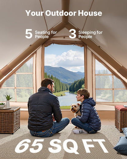 Inflatable Tents for Camping, 3-5 Person Easy Setup Blow up Tent with Hand Pump, 300D Oxford 4 Season Glamping Tent with Canopy, Stove Jack, 2 Doors & 2 Mesh Windows (Storage Bag Included)