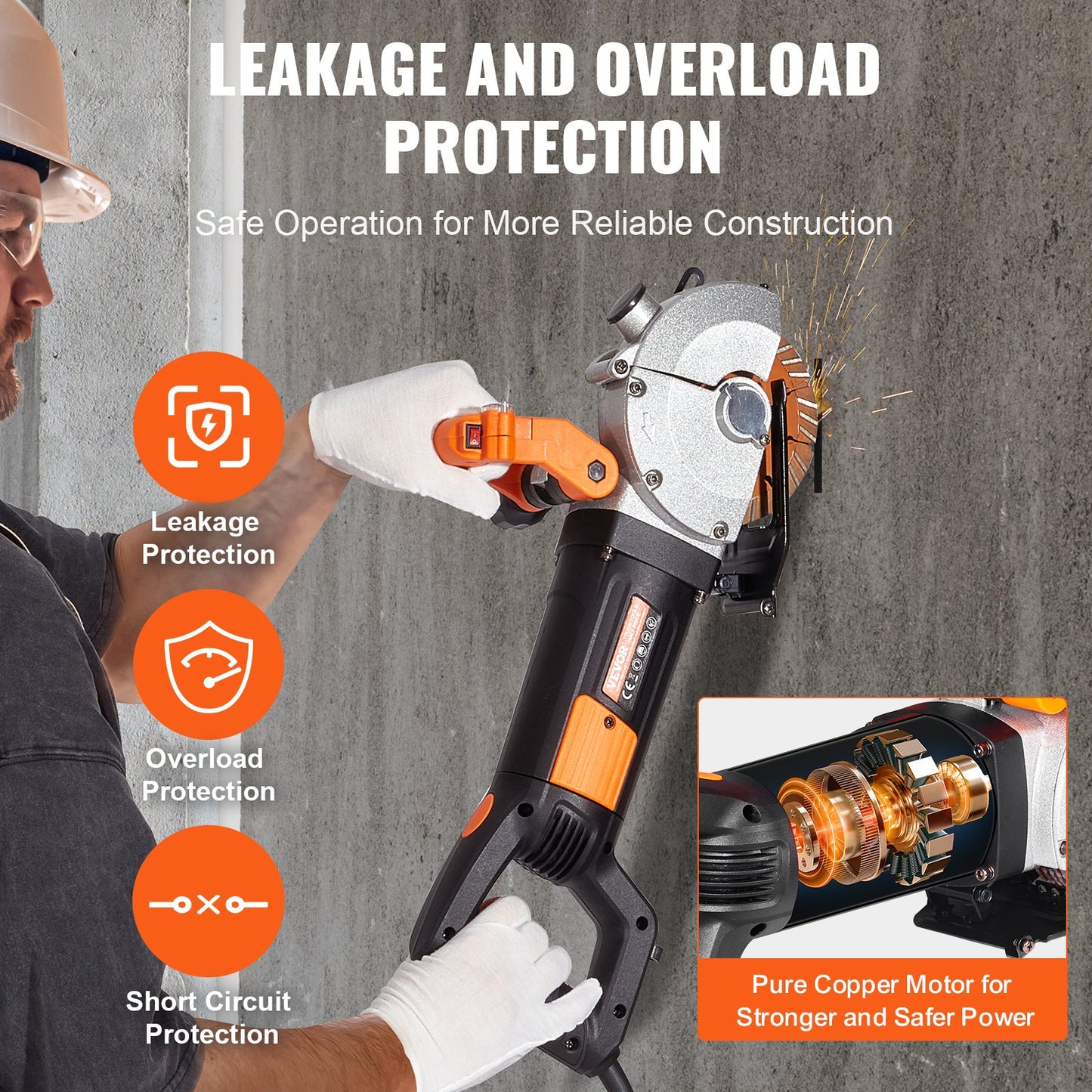 Electric Wall Chaser, Wall Groove Cutting Machine 133mm, Groove Cutting Machine Depth 42mm, Wall Slotting Machine 2500W, Wall Cutting Cutter Machine with Water Pump