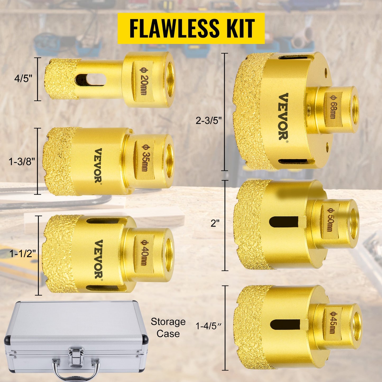 Diamond Holesaw Set 6 PCS Diamond Drill Bits Set with 20mm-68mm Diamond Drill Bits for Ceramic Tile Marble