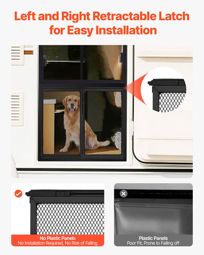 RV Screen Door Protector, 673.1 x 508 mm Door Grille, Easy to Install and Disassemble, Reinforced Breathable Protective Mesh, Aluminum Alloy Camper RV Entry Protector for Pet Protection, Black