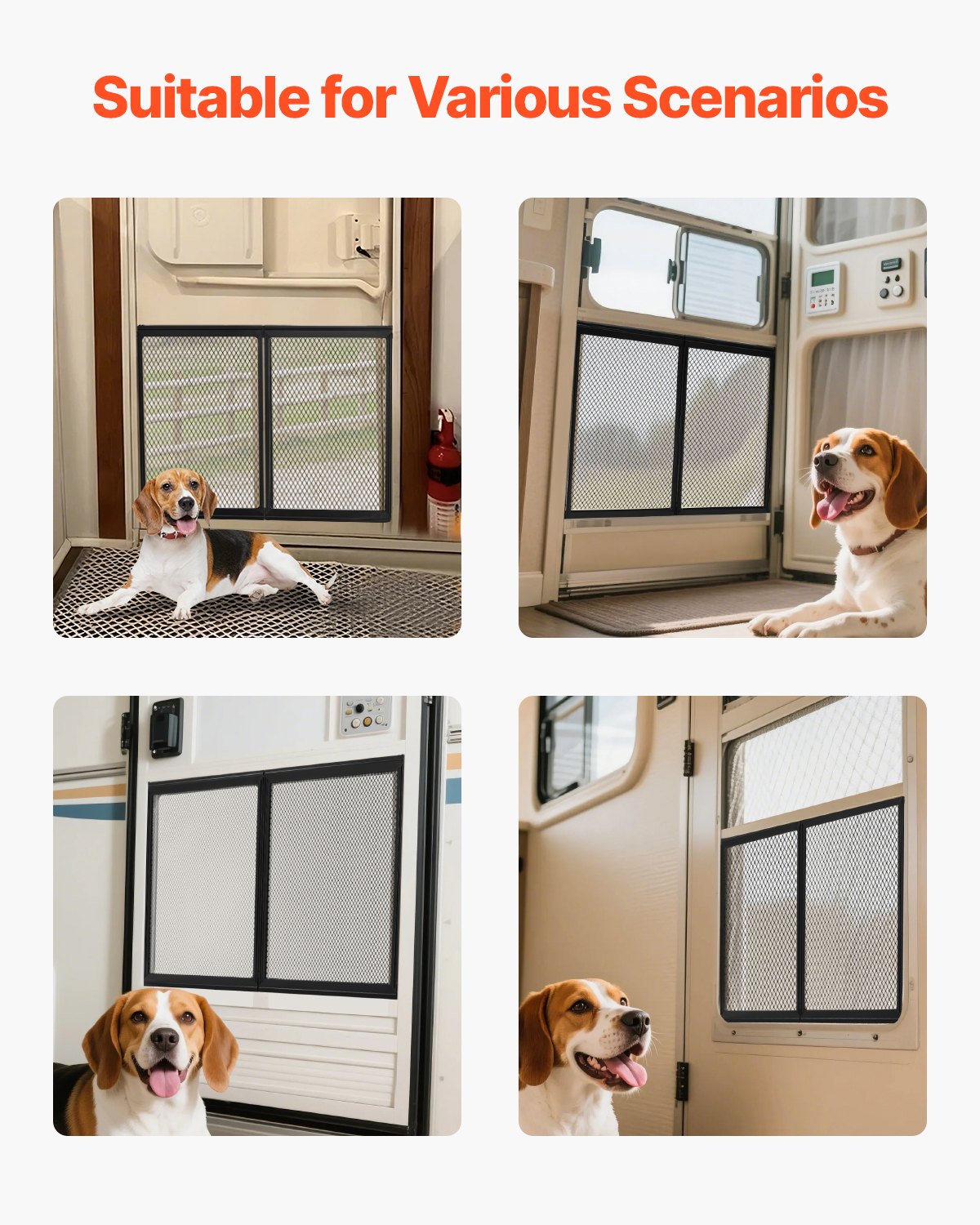 RV Screen Door Protector, 673.1 x 508 mm Door Grille, Easy to Install and Disassemble, Reinforced Breathable Protective Mesh, Aluminum Alloy Camper RV Entry Protector for Pet Protection, Black