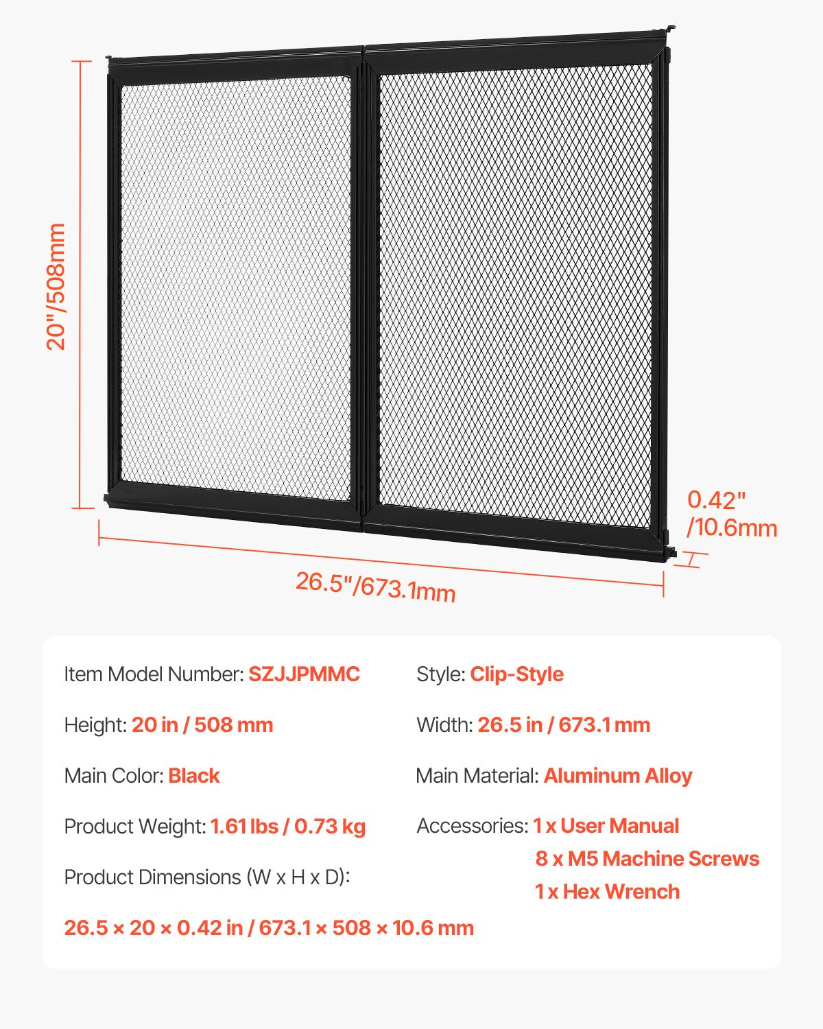 RV Screen Door Protector, 673.1 x 508 mm Door Grille, Easy to Install and Disassemble, Reinforced Breathable Protective Mesh, Aluminum Alloy Camper RV Entry Protector for Pet Protection, Black